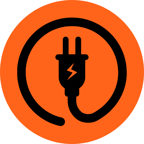 icon of a plug in an orange circle | Factotum