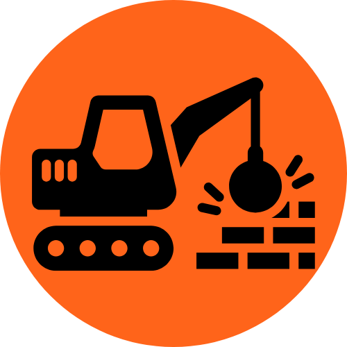 Commercial Civil Engineering Services - orange circle containing a demolition vehicle