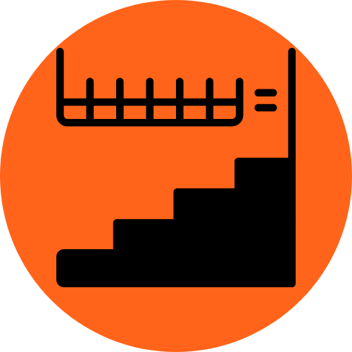 Commercial Civil Engineering Services - orange circle containing a graphic of stairs leading up to a balcony